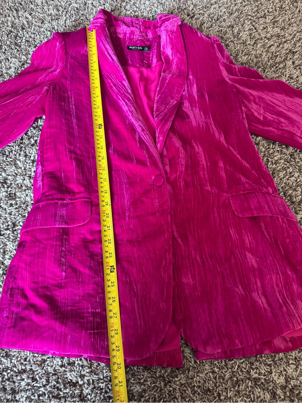 Nasty Gal Hot Pink Crushed Velvet Tailored BLAZER Suit Set 33 Inseam Size 8 - Picture 7 of 14
